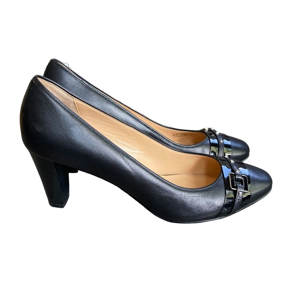 Cole Haan Women's Black Leather Heels Size 10.5 Old Money Career Buckle - Picture 2 of 7
